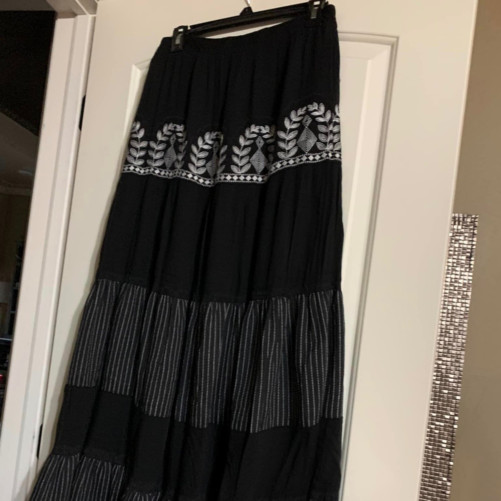 Black Embroidered Maxi Skirt